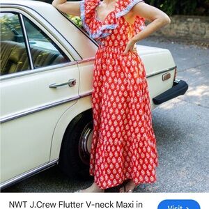 J. Crew Red Flutter V-Neck Cerise Maxi Dress Blogger Fav